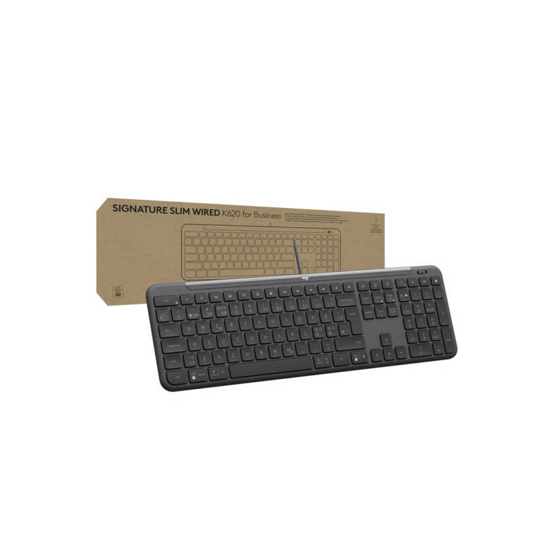 Клавиатура Logitech Signature Slim K620 для бизнеса, бесшумная печать, 1,8 м, USB-C, EN, черная