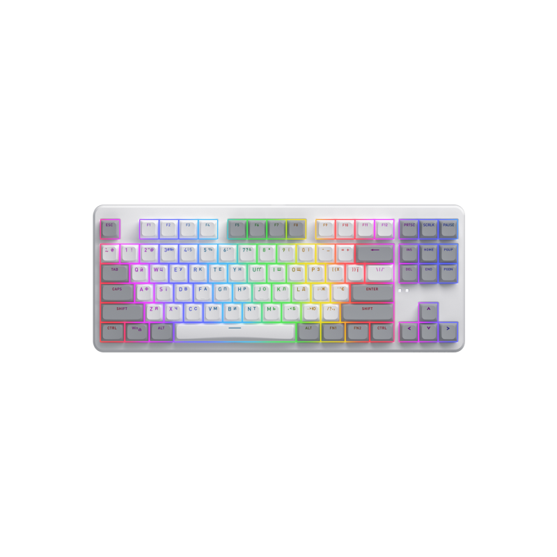 Wireless Gaming Keyboard HATOR Rockfall 3 Mecha TKL, RGB, 2.4GHz, BT5.3, USB/Type-C, EN/UA, 1.8m, 4000 мАh, White