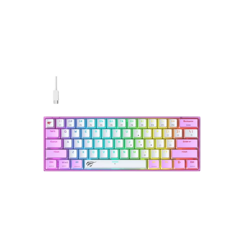 Gaming Keyboard Havit KB877L, Mechanical, Red SW, Fn Keys, All keys roll-over, 61 Keys, 50M, RGB, Detachable cable, 1.5m, USB,