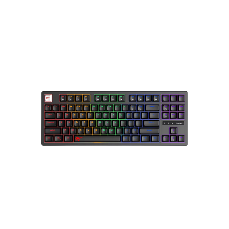 Gaming Keyboard Havit KB892L, Mechanical, Tacticle SW, 87 Keys, Fn keys, RGB, 1.8m, USB, EN, Black