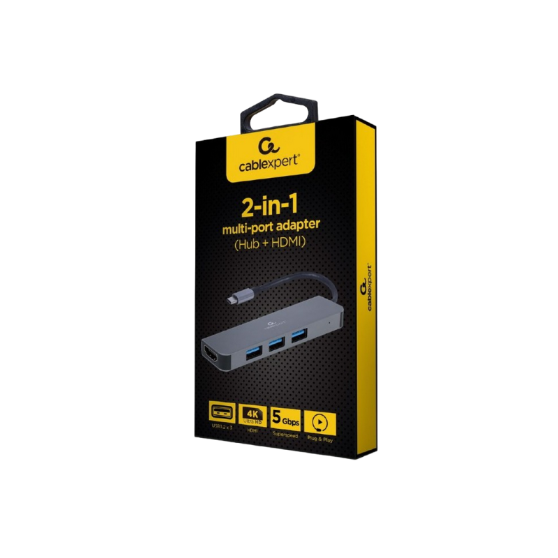Док-станция Gembird A-CM-COMBO2-01, 3xUSB 3.2, HDMI, металлический корпус