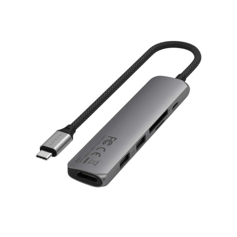Satechi 6-in-1 USB-C Slim Multiport, USB-C3.2, Out: USB-C PD 75W, 2*USB-A, HDMI 4K@60Hz, Micro/SD, Space Grey