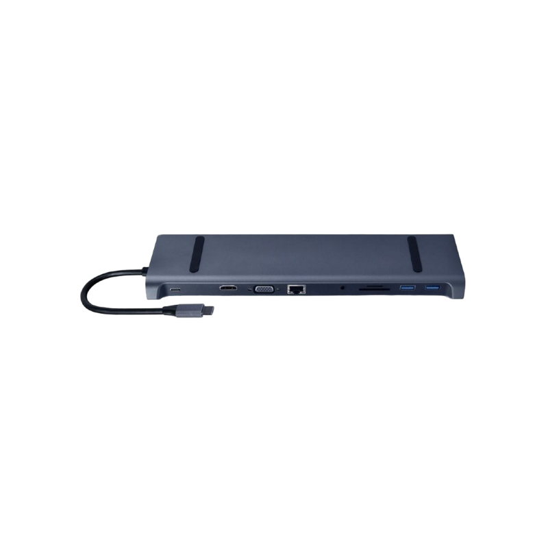 Док-станция Gembird A-CM-COMBO10-01, 3xUSB 3.1, Type-C, LAN, HDMI, VGA, SD/MicroSD, 3,5 мм, PD 87 Вт