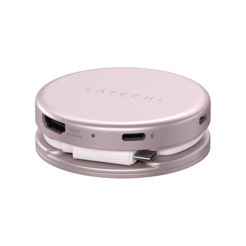 Satechi OntheGo™ 5-in-1 Multiport Blush, USB-C Host, USB-C PD60W, USB-C 3.2Gen1, USB-A 3.2Gen1, SD/HDMI 4K@60Hz