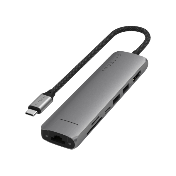 Satechi 7-in-1 USB-C Slim Multiport, USB-C3.2, Out: USB-C PD 80W, USB-A 3.2, HDMI 4K@60Hz, Ethernet 1 Gigabit, 