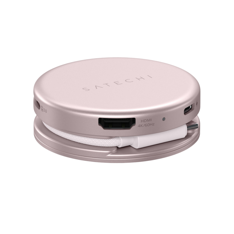 Satechi OntheGo™ 5-in-1 Multiport Blush, USB-C Host, USB-C PD60W, USB-C 3.2Gen1, USB-A 3.2Gen1, SD/HDMI 4K@60Hz
