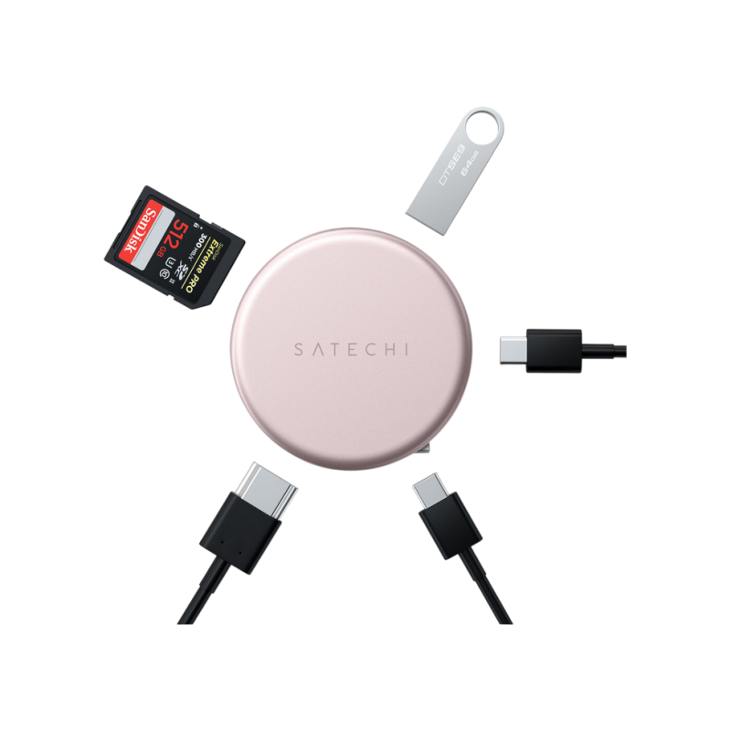 Satechi OntheGo™ 5-in-1 Multiport Blush, USB-C Host, USB-C PD60W, USB-C 3.2Gen1, USB-A 3.2Gen1, SD/HDMI 4K@60Hz