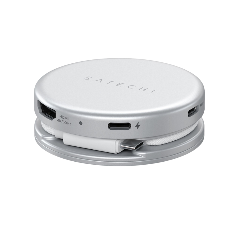 Satechi OntheGo™ 5-in-1 Multiport Silver, USB-C Host, USB-C PD60W, USB-C 3.2Gen1, USB-A 3.2Gen1, SD/HDMI 4K@60Hz