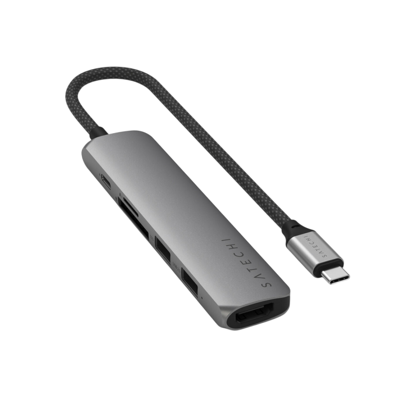  Satechi 6-in-1 USB-C Slim Multiport, USB-C3.2, Out: USB-C PD 75W, 2*USB-A, HDMI 4K@60Hz, Micro/SD, Space Grey