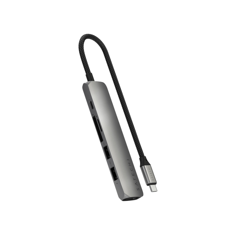 Satechi 6-in-1 USB-C Slim Multiport, USB-C3.2, Out: USB-C PD 75W, 2*USB-A, HDMI 4K@60Hz, Micro/SD, Space Grey
