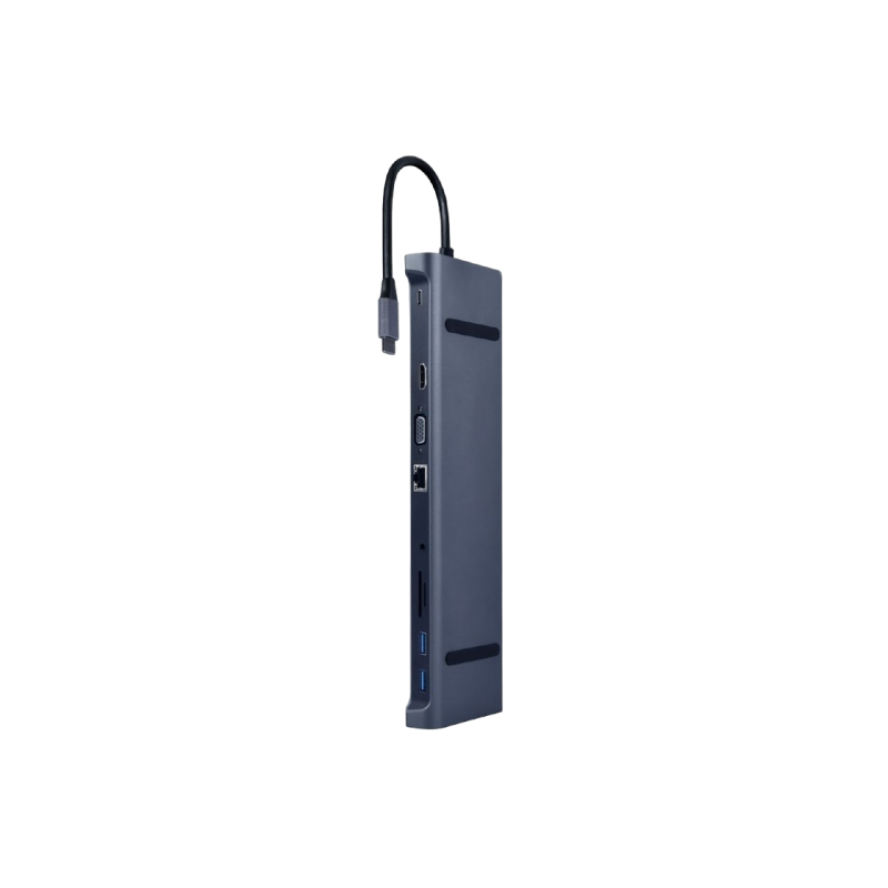 Док-станция Gembird A-CM-COMBO10-01, 3xUSB 3.1, Type-C, LAN, HDMI, VGA, SD/MicroSD, 3,5 мм, PD 87 Вт