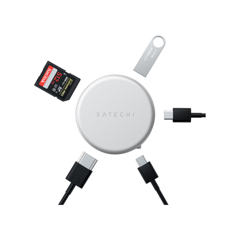 Satechi OntheGo™ 5-in-1 Multiport Silver, USB-C Host, USB-C PD60W, USB-C 3.2Gen1, USB-A 3.2Gen1, SD/HDMI 4K@60Hz