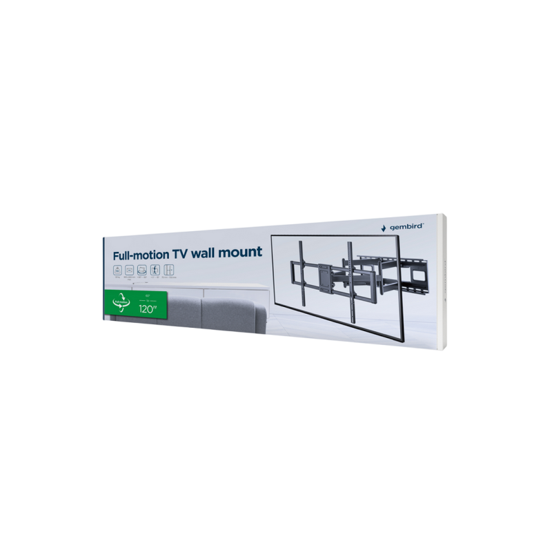 Настенный кронштейн Gembird "WM-120ST-01" черный, 60"-120", 120 кг, VESA: до 900x600, расстояние от стены: 75 ~ 703