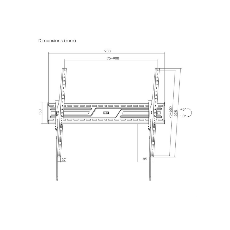 Настенное крепление Gembird "WM-100T-01" черного цвета, 43"-100", 75 кг, VESA: до 600x400, расстояние от стены: 85 мм, 5° ~ -