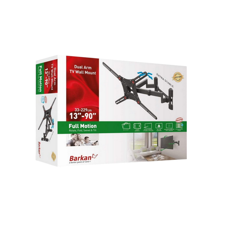 Wall Mount Barkan ''BM464'' Black 13"-90" Full Motion, max.60kg, VESA mm: up to 600x400mm