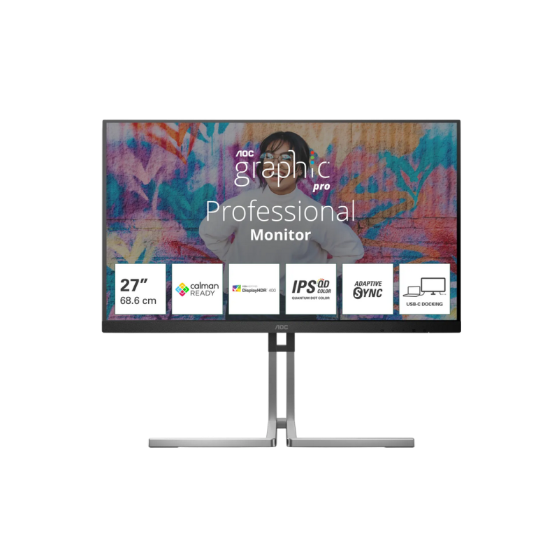 27" AOC Q27U3CV,Black,IPS,2560x1440,75Hz,AdaptiveSync,4ms,420cd,HDR400,HDMI+DP+USB+TypeC,LAN,Spkrs,Pivot