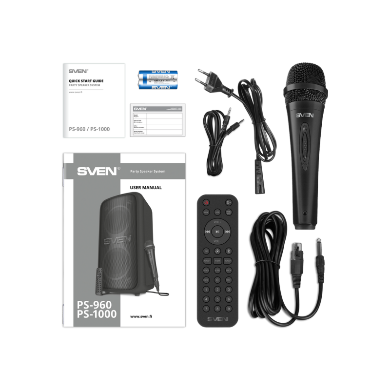 Partybox SVEN "PS-960" 180W, TWS, Bluetooth, FM, USB,LED-display, 6000mA*h, Black