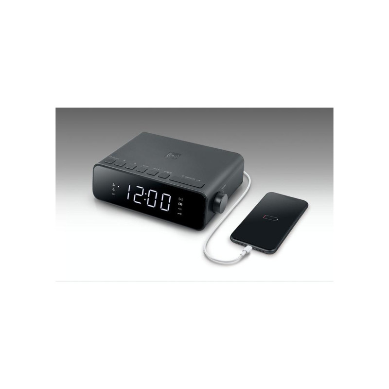 MUSE M-175 WI, Tuner FM, Clocks, Wireless charging 5W, USB charging Port, Black