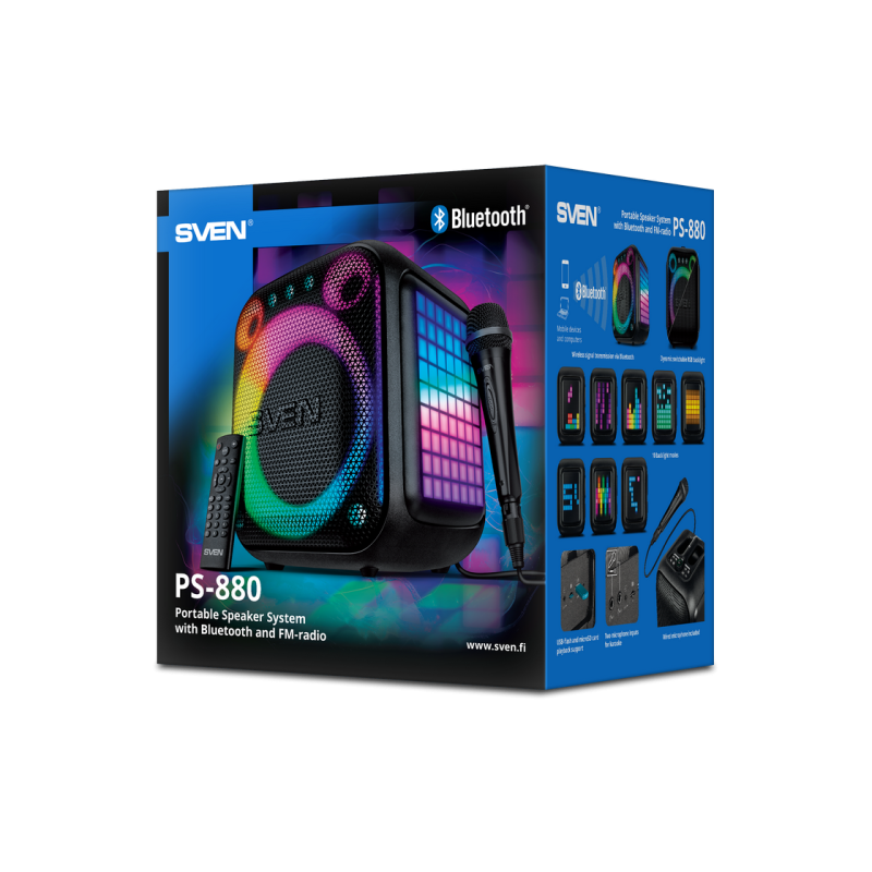 Speaker SVEN PS-880, black (110W, TWS, Bluetooth, FM, USB, microSD, LED-display, 4500mA*h