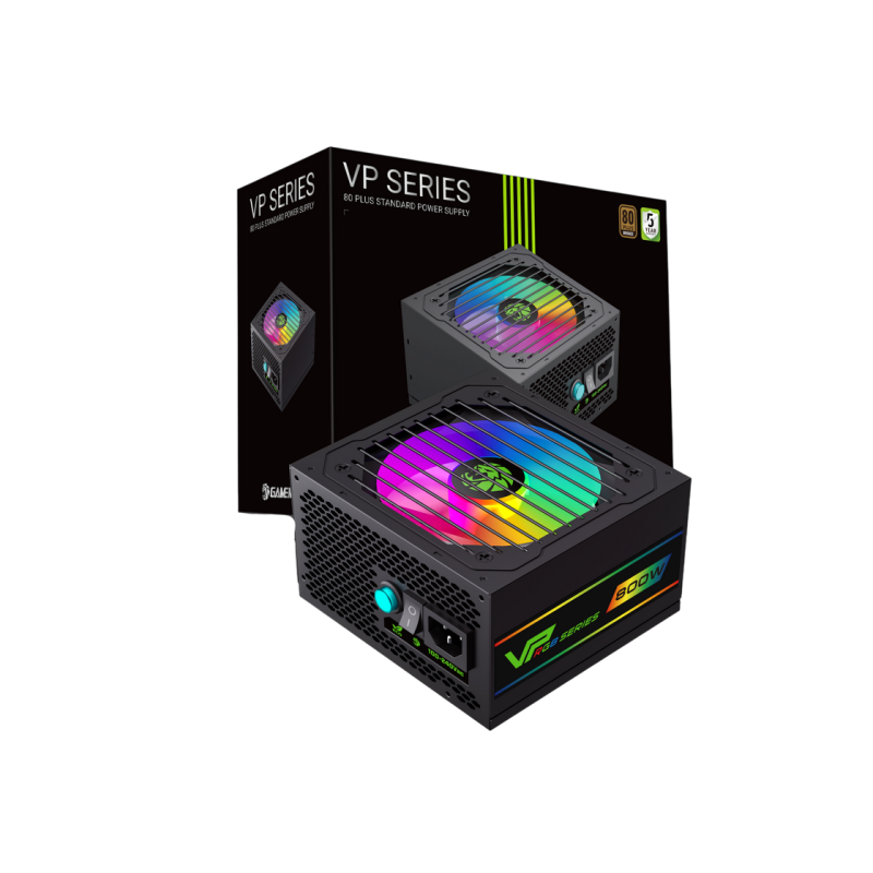 Power Supply ATX 800W GAMEMAX VP-800-RGB-S, 80+ Bronze, 120mm ARGB, Active PFC, Temperature control fan, Black