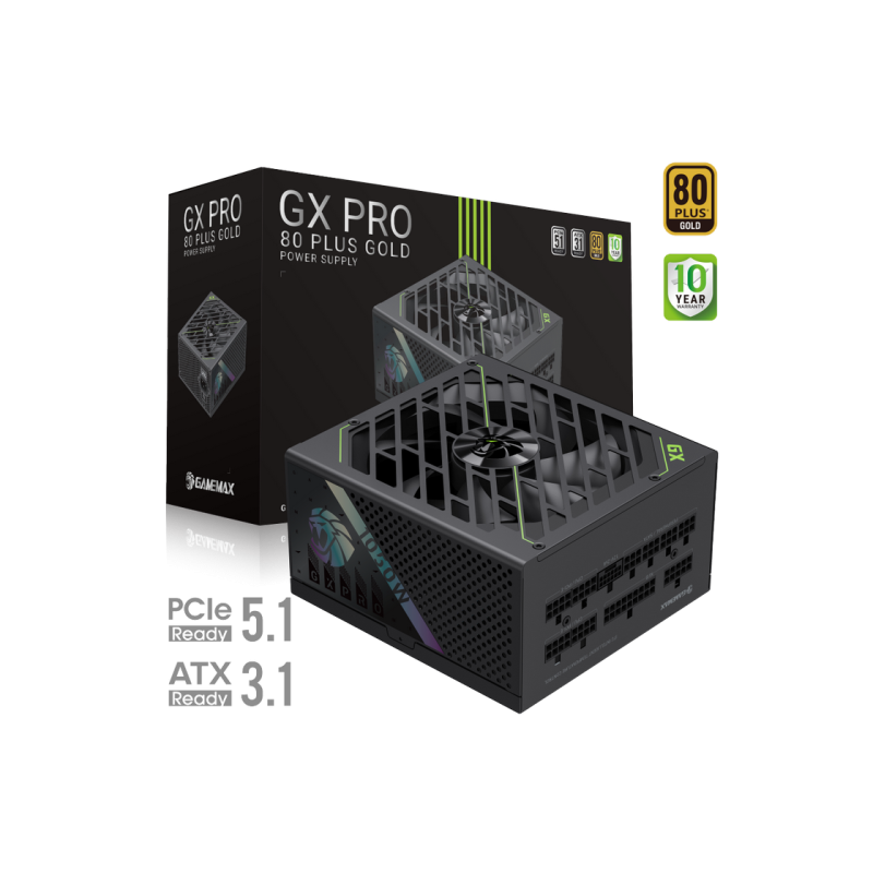 Power Supply ATX 1050W GAMEMAX GX-1050G PRO, 80+ Gold, 135mm, Active PFC, LLC+DC/DC, ATX 3.1, PCIe5.1, Full Modular