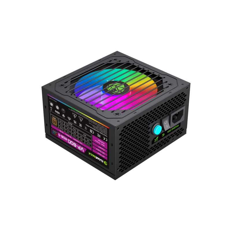 Power Supply ATX 800W GAMEMAX VP-800-RGB-S, 80+ Bronze, 120mm ARGB, Active PFC, Temperature control fan, Black