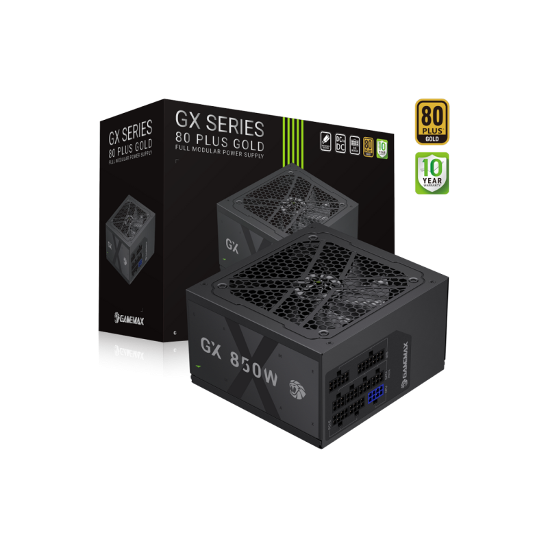 Power Supply ATX 850W GAMEMAX GX-850GF, 80+ Gold, 120mm, Active PFC, LLC+DC/DC, Temperature control fan, ATX 3.1,