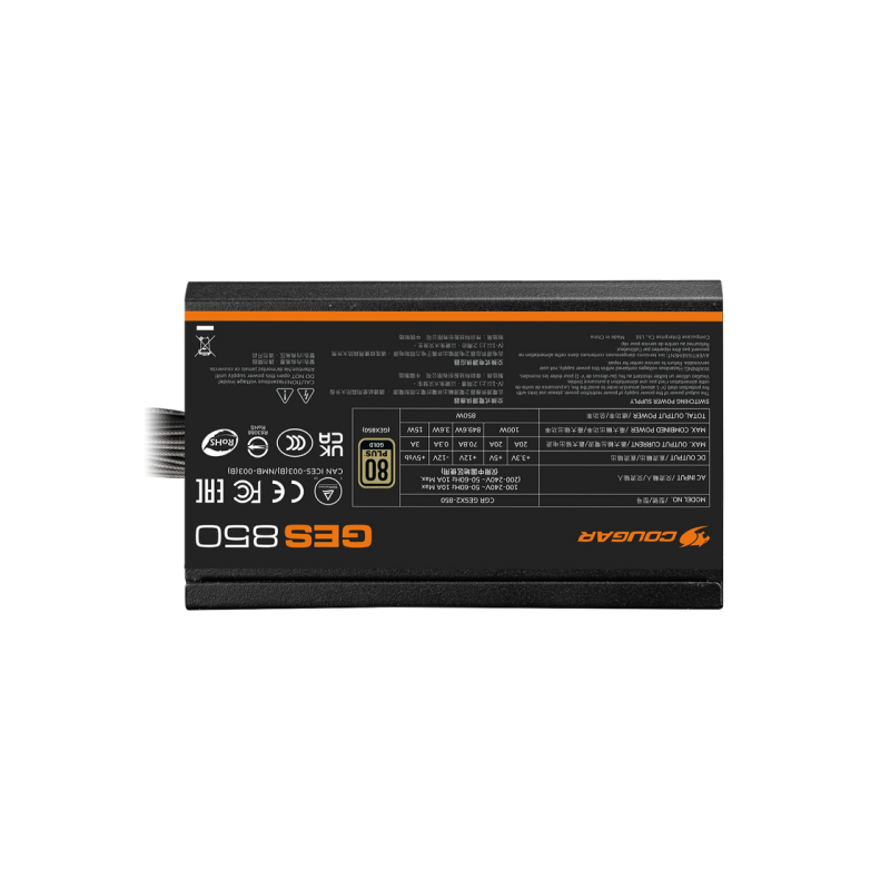 Power Supply ATX 850W Cougar Power GES 850, 80+ Gold, 120mm, Cables 600mm
