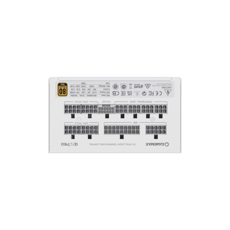 Блок питания ATX 750 Вт GAMEMAX GX-750 PRO, 80+ Gold, 135 мм, ATX 3.1, PCIe 5.1, LLC+DC/DC, полностью модульный, белый