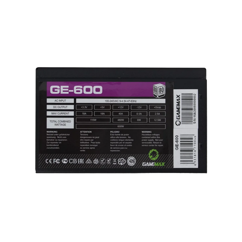 Блок питания 600W Gamemax GE-600