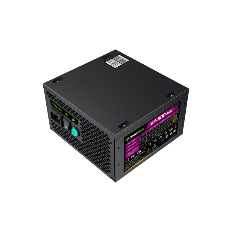 Power Supply ATX 800W GAMEMAX VP-800-RGB-S, 80+ Bronze, 120mm ARGB, Active PFC, Temperature control fan, Black