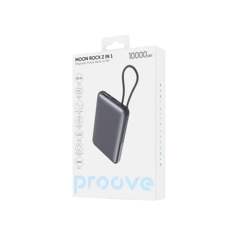 Пауэрбанк Proove Moon Rock 22.5W With Integrated Charging Cable Type-C, Gray