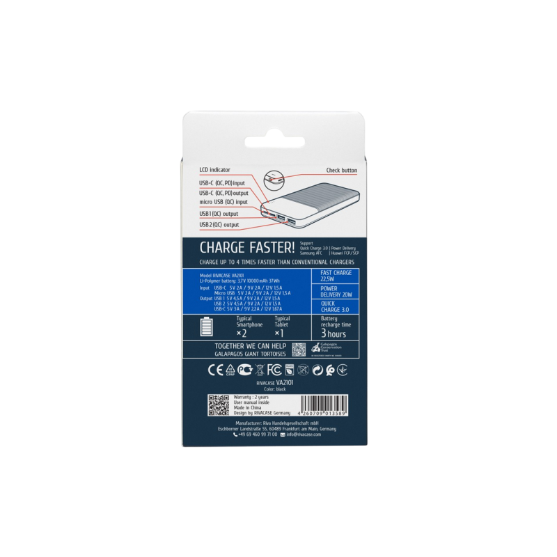 Power Bank 10.000 mAh - Rivacase VA2101, Black