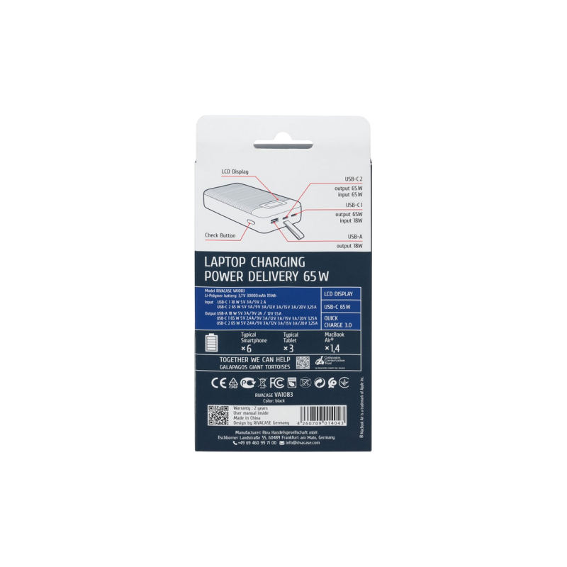 Пауэрбанк Rivacase VA1083, Black