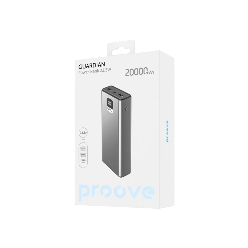 Пауэрбанк Proove Guardian 22,5W, Metal Gray, 20000mAh