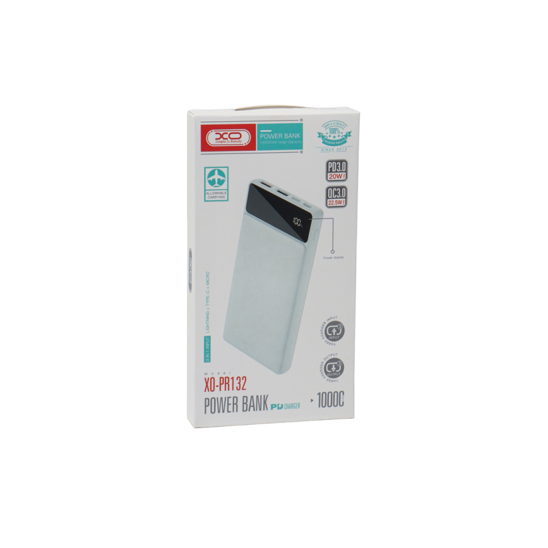 Power Bank XO 10000 mAh, Fast Charging, PD20W+QC22.5W, PR132 White
