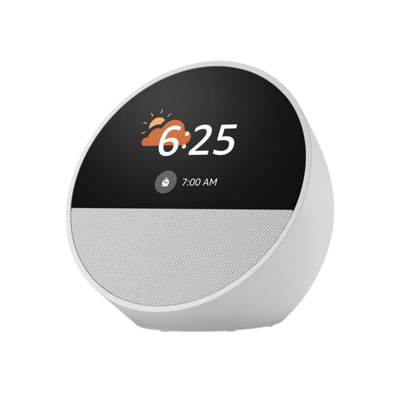 Amazon Echo Spot Smart Alarm Clock with Alexa (2024), Glacier White