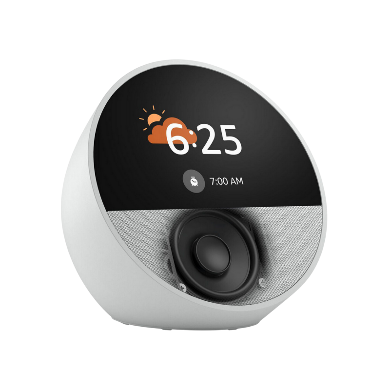 Amazon Echo Spot Smart Alarm Clock with Alexa (2024), Glacier White