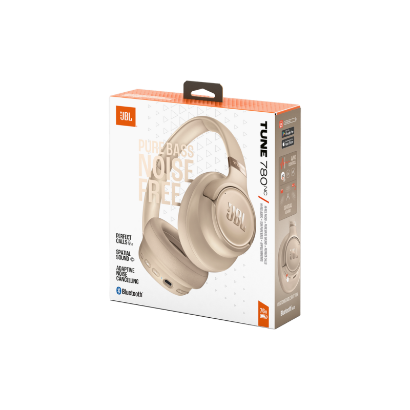 Headphones Bluetooth JBL T780NC, Beige, On-ear, Adaptive Noise Cancelling with Smart Ambient