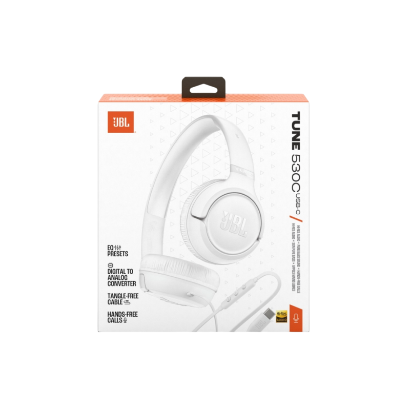 Headphones JBL T530C White, USB-C, On-ear