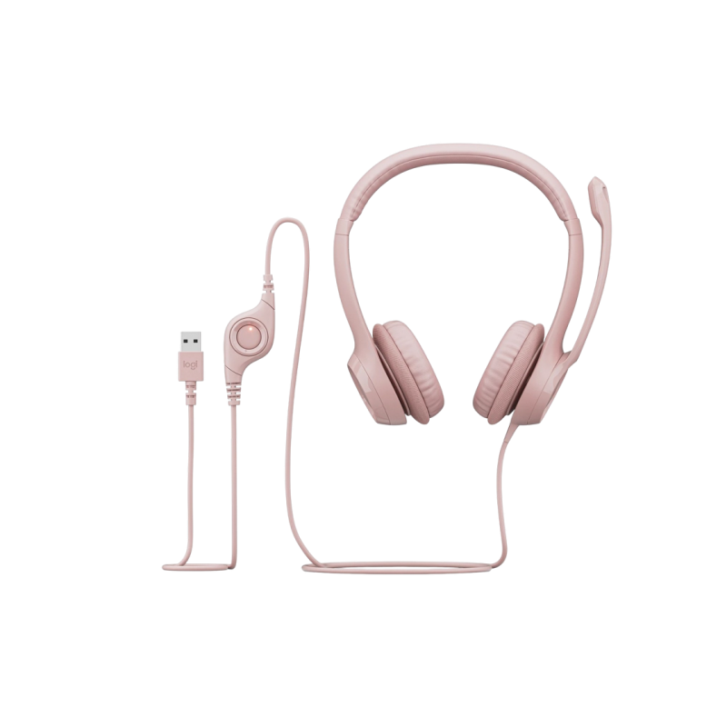 Гарнитура Logitech H390, микрофон, розовая, USB