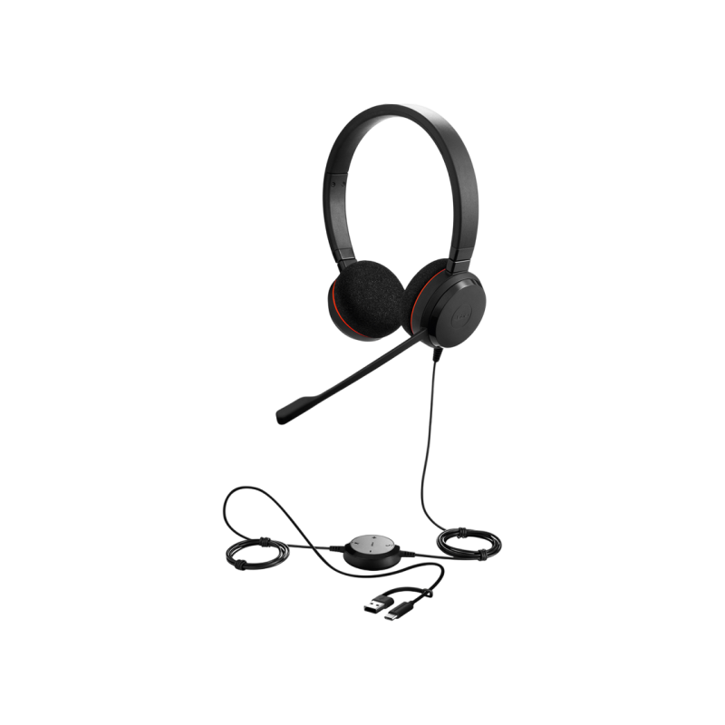 Гарнитура Jabra Evolve 20 SE, стерео MS, USB C/A адаптер, кожа, черный