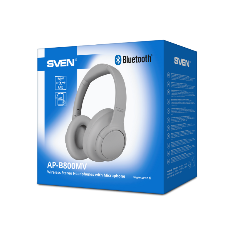Bluetooth Headset SVEN AP-B800MV with Mic, Bluetooth, hybrid ANC, APP, 4 mics, 500mAh, Gray