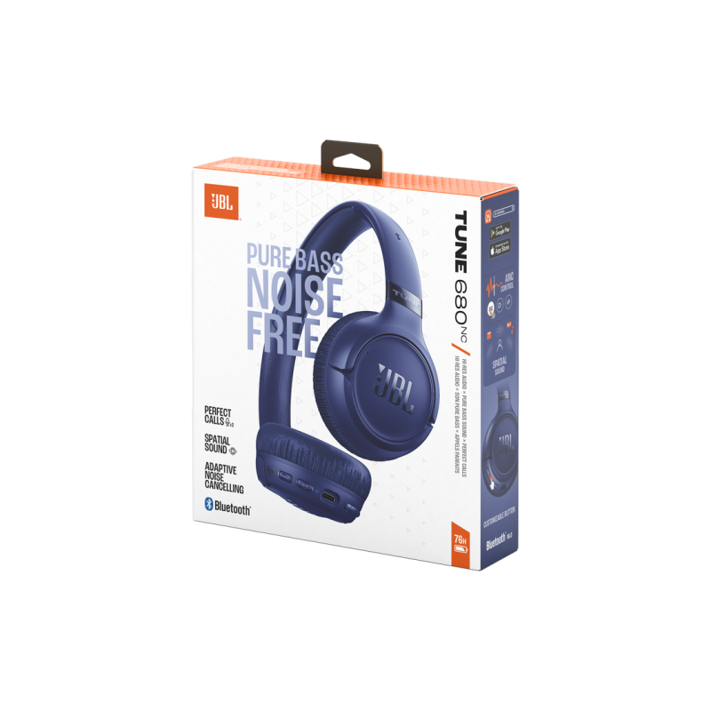 Headphones Bluetooth JBL T680NC, Blue, On-ear, Adaptive Noise Cancelling with Smart Ambient