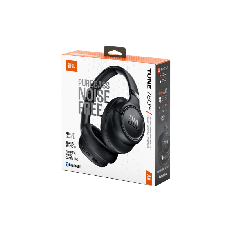 Headphones Bluetooth JBL T780NC, Black, On-ear, Adaptive Noise Cancelling with Smart Ambient