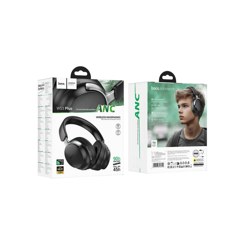 W53 Plus Tone ANC BT headphones(App), Classic Black