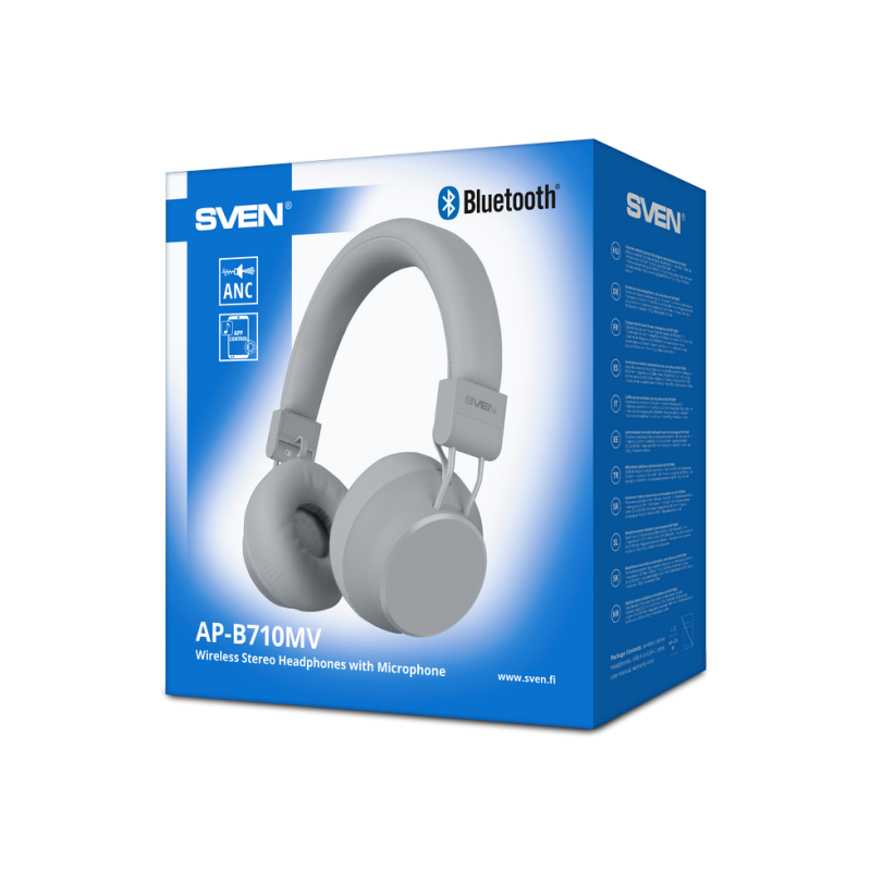 Bluetooth Headset SVEN AP-B710MV with Mic, Bluetooth, ANC, APP, 3 mics, 500mAh, Gray
