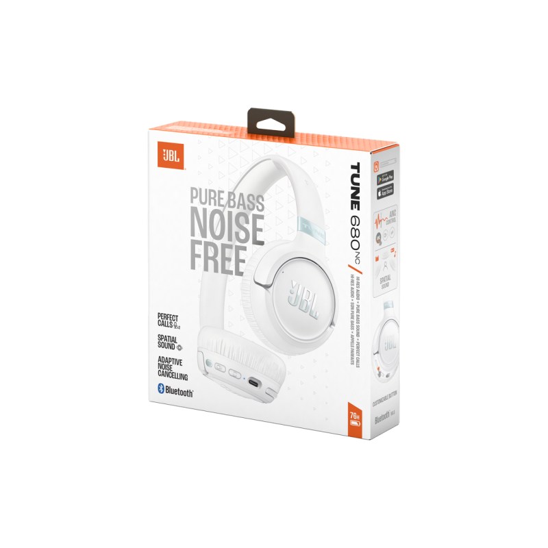 Headphones Bluetooth JBL T680NC, White, On-ear, Adaptive Noise Cancelling with Smart Ambient