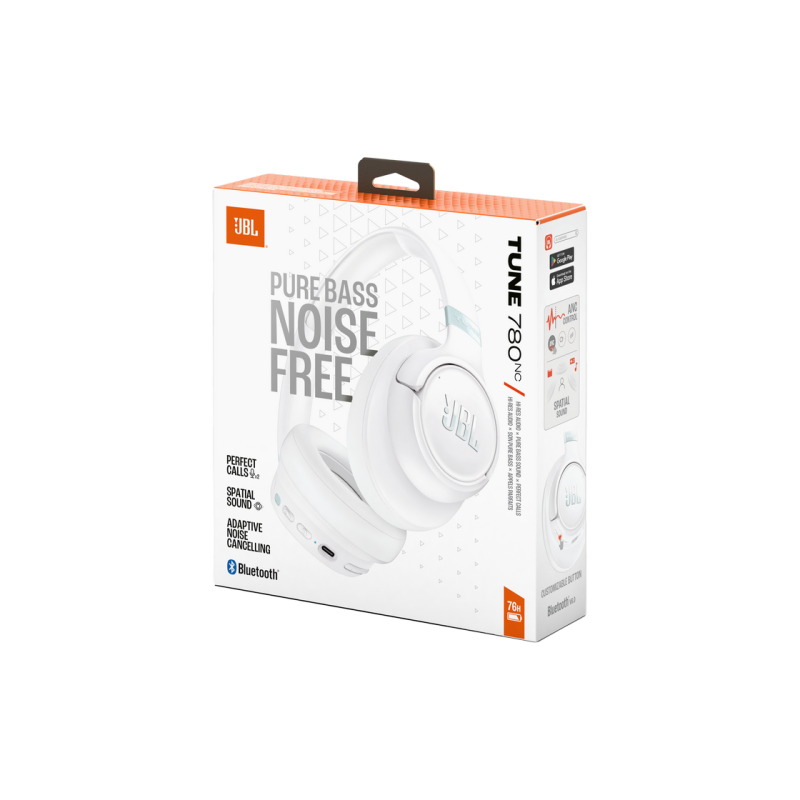 Headphones Bluetooth JBL T780NC, White, On-ear, Adaptive Noise Cancelling with Smart Ambient