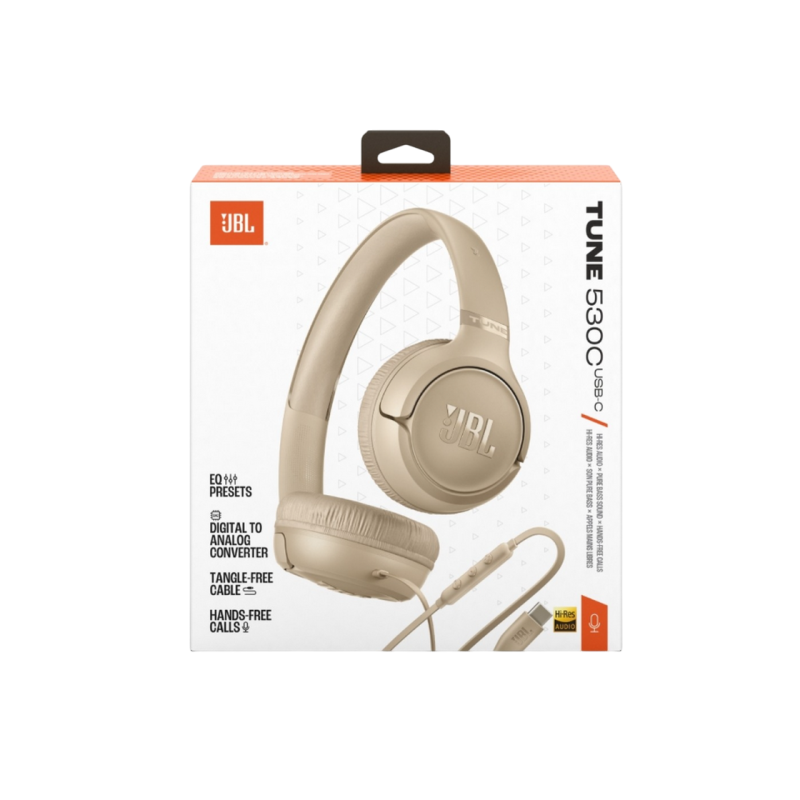 Headphones JBL T530C Beige, USB-C, On-ear
